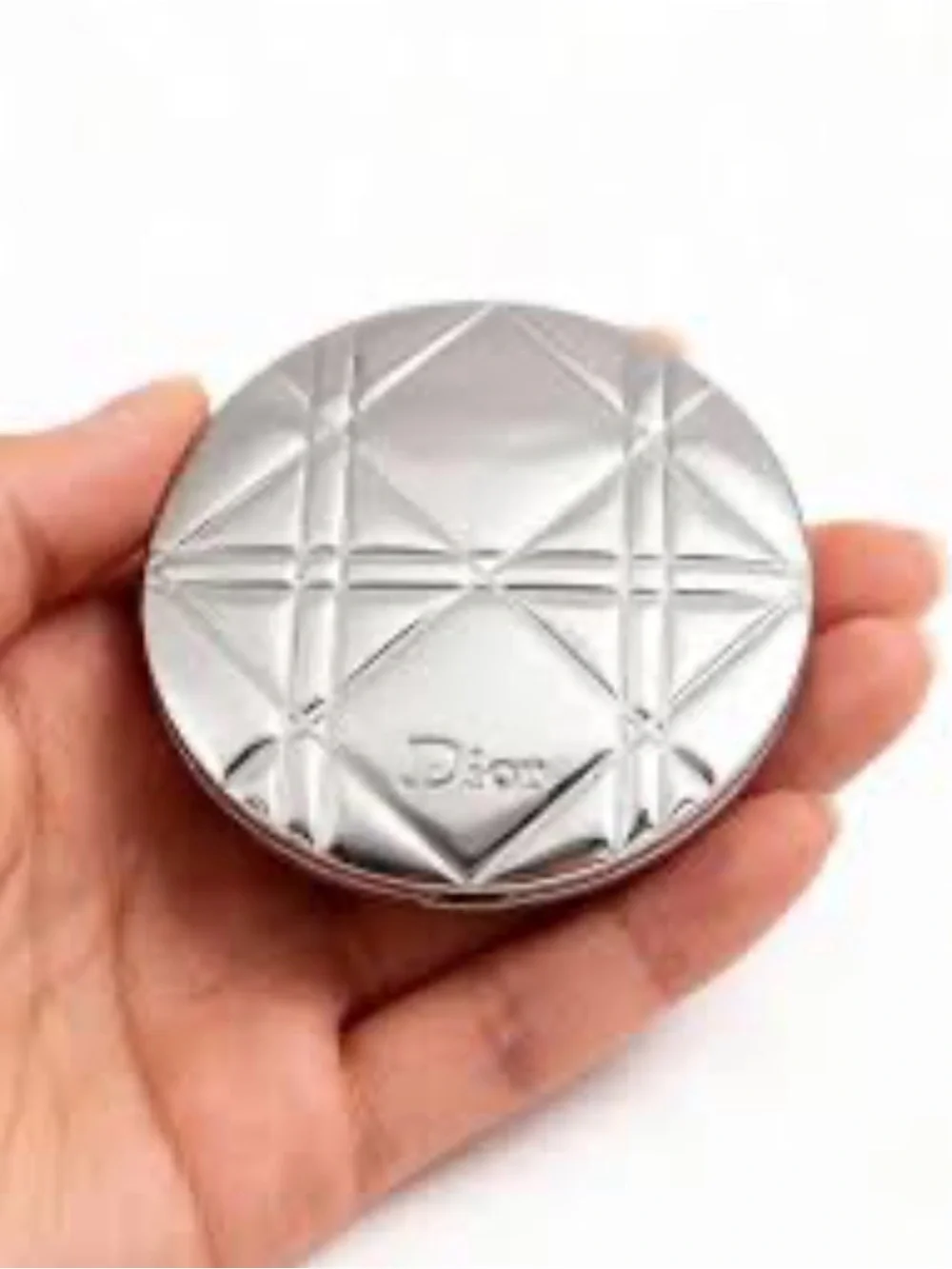 Dior Silver Geometric Quilted Compact Double - Sided Mirror